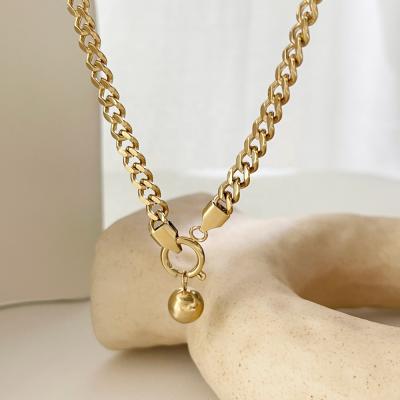 China Women Fashion Chokers Necklaces N0691 18k Gold Plated Stainless Steel Necklace Chokers Unisex Cuban Link Chain Necklaces With Ball Minimalist Jewelry for sale