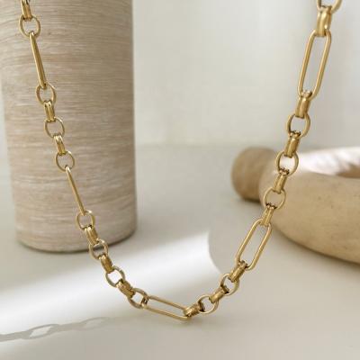 China Women Fashion Chokers Necklaces N0695 New Design Hip Hop Stainless Steel Chain Necklaces 18K Gold Plated Mixed Chain Necklace Unisex Minimalist Jewelry for sale