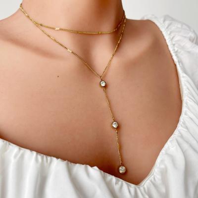 China Women Fashion Choker Necklaces N0708 Stainless Steel Elegant Exquisite Y-shaped Necklace Cubic Zircon Long Tasty Pendant Necklace Women Jewelry for sale