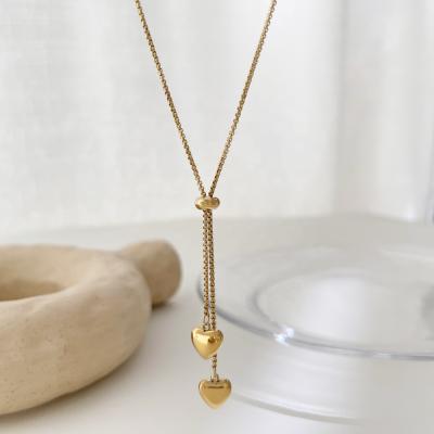 China Women Fashion Choker Necklaces N0709 Elegant Adjustable Lasso Stainless Steel Necklace Tasty Heart Pendant Box Chain Necklaces For Women Romantic Jewelry for sale