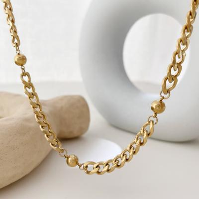 China Women Fashion Necklaces Bracelets N0719 18K Gold Plated Stainless Steel Ball Necklace Women Toggle Hugging Cuban Choker Chain Necklaces Set Statement Jewelry for sale