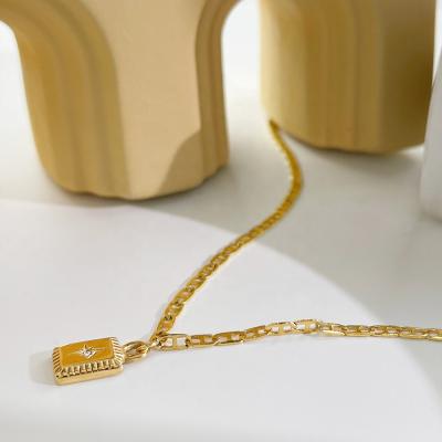 China Stainless Steel Gold Plated Delicate Pendant Necklaces N0762 Fashion Rhinestone Starburst Square Necklace Classic Jewelry for sale