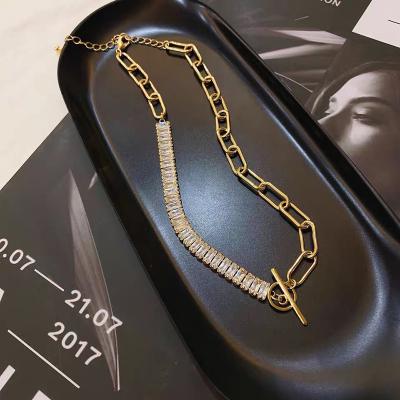 China Mixed Clasp Gold Chain Toggle Necklaces Mixed Clasp Gold Chain Toggle Necklaces Square Cubic Zirconia Linked Necklaces For Women Statement Choker Necklaces for sale