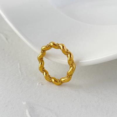 China R0354 Women Vintage Small Pearl Wave Rings Delicate Twisted Daily Jewelry Stainless Steel Gold Plated Rings for sale