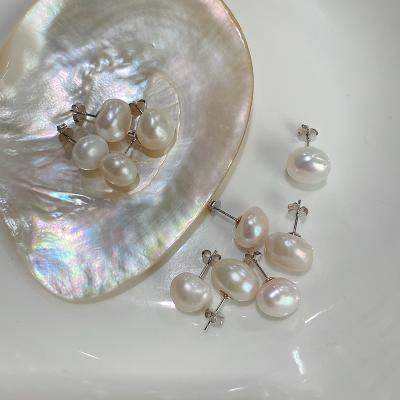 China Irregular Baroque Pearl Stud Earrings Baroque Irregular Pearl Earrings 925 Sterling Silver Minimalist Pearl Stud Earrings Genuine For Women for sale