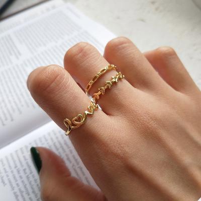 China Open Stackable Color Open Love Stacking Rings Gold Color Love Rings For Women 925 Sterling Sliver Hollow Layering Rings Simple Leaf Rings Initial Minimalist for sale