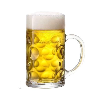 China Inventory 1200ml Glass Container Tall Glass Beer Mugs Air Vent Transparent Handle For Beer Tankard for sale