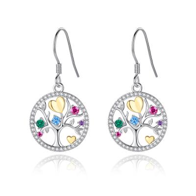 China CLASSIC RINNTIN SE342 Tree of Life Solid 925 Sterling Silver Multi-Colors AAAA CZ Drop Earrings For Women for sale