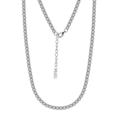 China FASHIONABLE Tennis Solid 925 Sterling Silver 1.5mm RINNTIN SC45 CZ Necklace Women's Round Zircon Tennis Necklace for sale