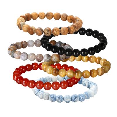 China RINNTIN GMB13-36 TRENDY Gemstone 8mm Round Beads Stretch Natural Beaded Bracelets Women Bracelet Men for sale