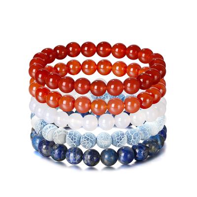 China RINNTIN GMB44 Natural Red White Agate Crystal Agate Blue Lapis Lazuli Stone Weathered Beads Stone Adjustable Bracelet for sale