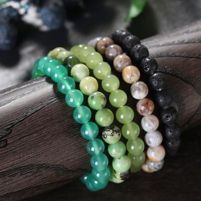 China RINNTIN GMB52 Green Agate Crystal Natural Stone Lava Rock Labradorite Peridot Chrysoprase Beads Stretch Bracelet Handmade Jewelry for sale