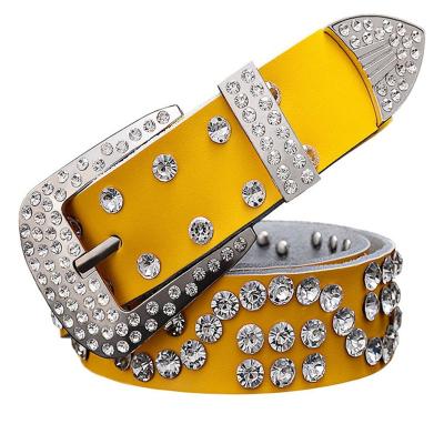 China fashion & luxury fashion & Fashion 3.3cm Width Luxury Crystal Rhinestone Belt Women Genuine Leather Belts for sale