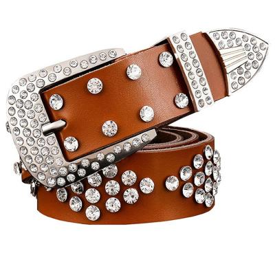 China fashion & luxury fashion & Stone Luxury Shiny Women Faux Genuine Leather Belt for sale