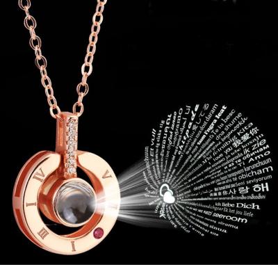 China FASHIONABLE 100 Language Women Projections Design I Love You Crystal Pendant Necklace for sale