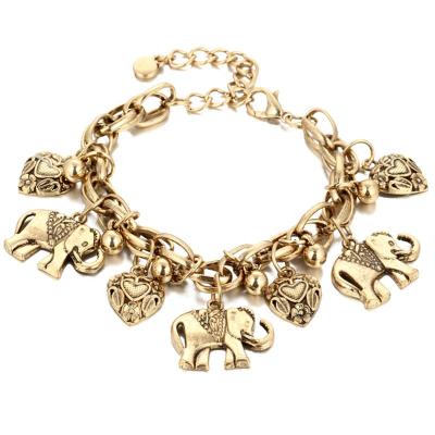 China Vintage Vintage Gold Silver Color Anklets For Women Elephant Charms Foot Chain Summer Beach Anklet Bracelet Wholesale Jewelry for sale