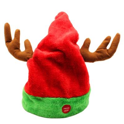 China Christmas Antlers Red Hat Factory Direct Sales 2021 New Interesting Christmas Decorations Red Christmas Hats Decorated Antlers Dancing Christmas for sale