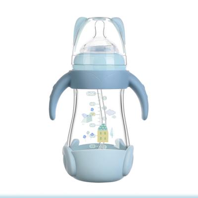 China Hot Sale 240ML BPA Silicone Baby Bottle Anti-drop Glass Bottle Wide Neck Wide Neck Baby Bottle for sale