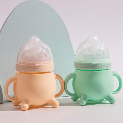 China BPA Free Food Grade Silicone Glass Baby Bottle Drinking Water Milk Baby Bottle Silicone Cup Holder Ready Running Bottle for sale