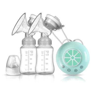 China Food Grade Baby Feeder BPA Free Dual Suction Breast Massager Hands Free Breast Pump With Bottle for sale