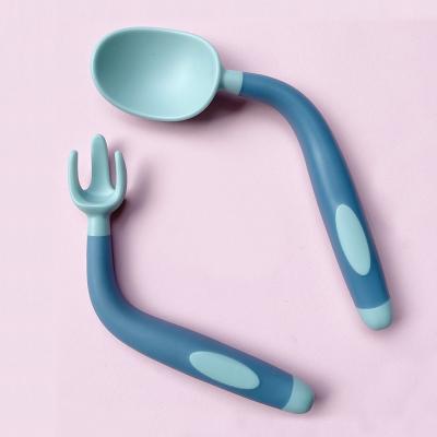 China BPA Free Toddlers Feeding Baby Spoon Fork Set Easy Handle Heat Resistant Bendable Self-Feeding Baby Study Spoon and Fork for sale