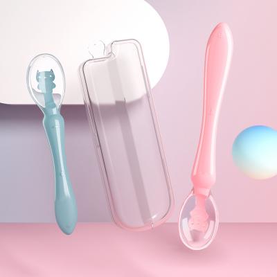 China BPA Free Best First Stage Soft Silicone Spoon Baby Feeding Spoon Different Length Baby Feeding Spoons 2 Pieces for sale