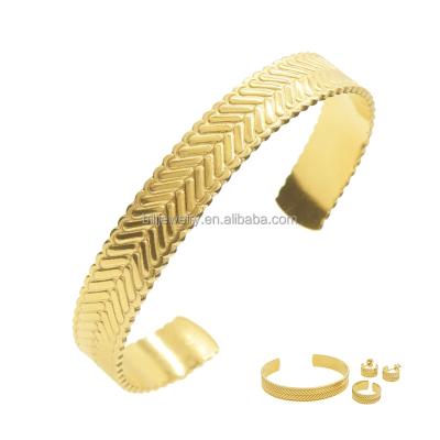 China 2021 Gift 316 Stainless Steel Women Gold Plated Nice TRENDY Jewelry 14K Gold Plated French Classic Jewelry Bracelet Earring Ring Set t24 for sale