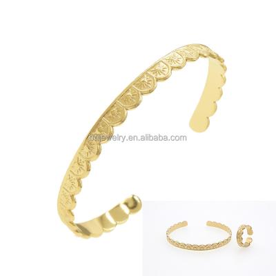 China TRENDY popular fashion bracelet and ring open semicircular set for women high quality 14k gold plated stainless steel jewelry t26 for sale