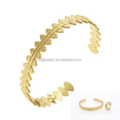 China New Trendy 14k gold plated geometry bracelet and ring for women gift custom open spindle jewelry stainless steel wholesale t25 for sale