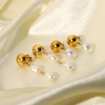 China TRENDY Baroque Pearl Dangle Earrings with 18K Gold Plated Stainless Steel for sale