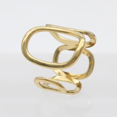 China Trendy New Design Simple Style 14k Gold Plated Stainless Steel Rings Open Geometric Oval Rings Resizable Jewelry for sale