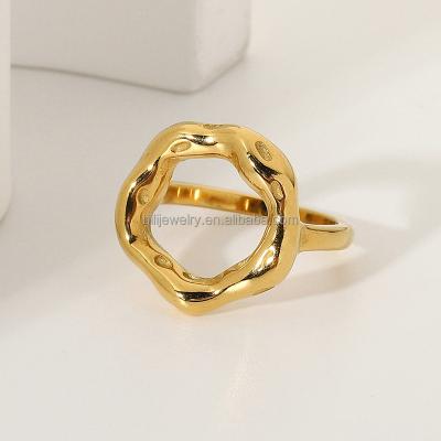 China Trendy New Fashion Stainless Steel 18K Gold Ring Geometric Gold Plated Rings for sale