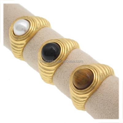 China New Fashion Trendy 18k Gold Plated Stainless Steel Ring Casual Stone Ring Ladies Gift For Women Girl's Ring R5119 for sale