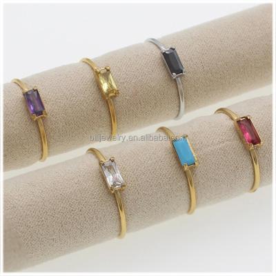 China TRENDY Wholesale Fashion Stainless Steel Exquisite Opening Ring With Rectangular Zircon For Women Gift for sale