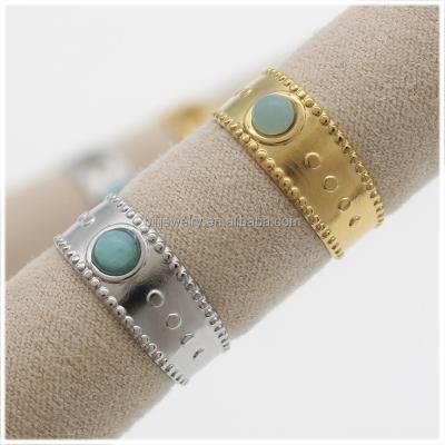 China New fashion TRENDY natural stone gold plated finger rings couple rings for men and women wholesale for sale