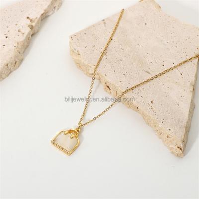 China FASHIONABLE Exquisite Small Opal Bag Stainless Steel Pendant Chain Necklace for sale