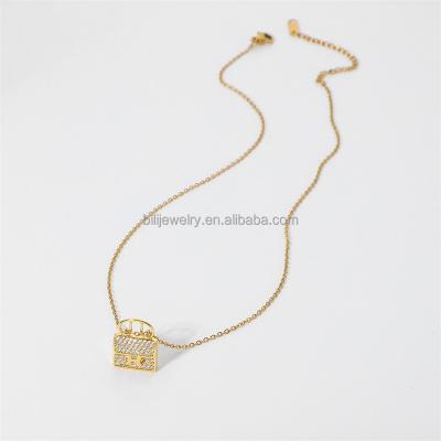 China FASHIONABLE Classic Letter Necklace Full Letter Necklace 14K Gold Stainless Steel H Zircon Suitcase Premium French Necklace for sale