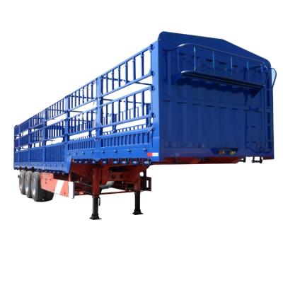 China Truck Trailer 3 Axles Fence Side Vegetable Transport Semi Trailer Side Wall Fence Trailer Livestock Transport for sale