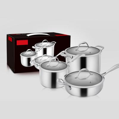 China Stocked 304 Stainless Steel Uncoated Household Steak Pan Stock Pot Cookware Sets for sale