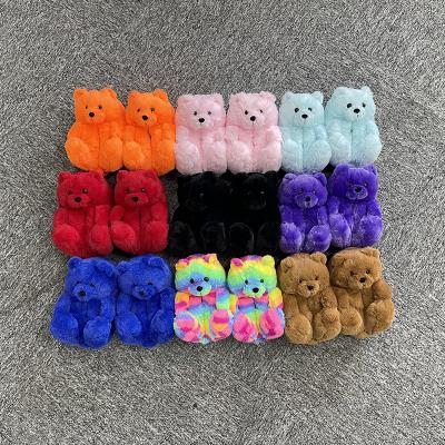 China 2022 HOT Fashion Trend Wholesale Cute Animal Cushioning Shaped Girls Bedroom Plush Teddy Bear Slippers For Women for sale