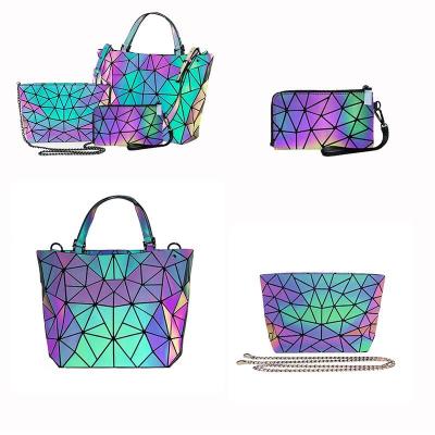 China High Quality Kyger Brand Shoulder Ladies Bags Tote Folding Designer Bag Amazon Hot Selling Reflective Luminous Bag Geometric Women's Handbag Set for sale