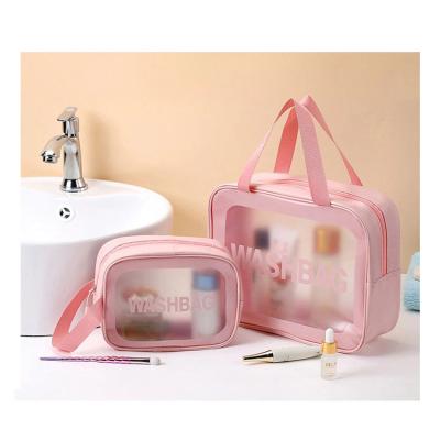 China Suka Light Pink Fashoion Small Pink PU Small Good Price Cosmetic Waterproof Makeup Travel Bags for sale