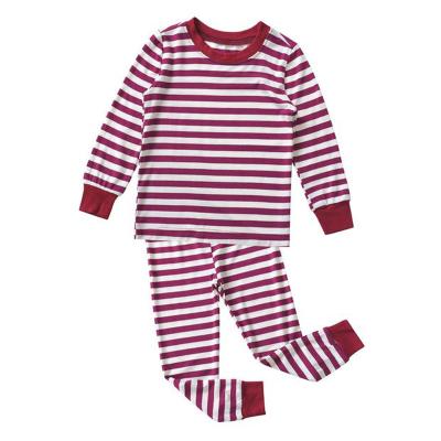 China Customized 95%Bamboo Antibacterial 5%Spandex Stripes Long Sleeve Kids Newborn Pajamas Sleepwear Two Piece Pajamas Set for sale