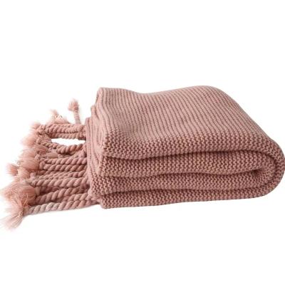 China Anti-pilling New Nordic style 100% cotton knitted bed cover soft blanket home hotel tassel knitted throw blanket for sale