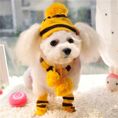 China 1 (hat+scarf+leg warmers) Stripe Knitted Dog Scarf Winter Hat Footwear Sustainable Set Warm Pet Clothes Accessories for sale