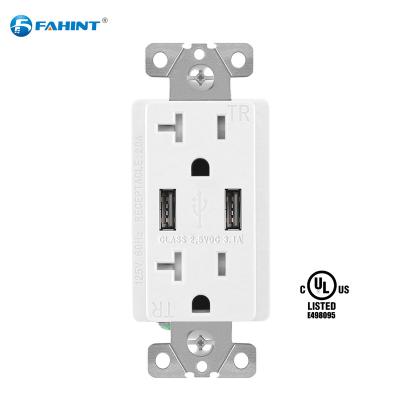 China Easy Installation FTR20-3100 American Duplex Usb Wall Socket With Left Receptacle High Speed ​​Charger Usb Wall Outlet for sale