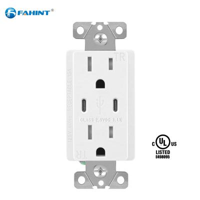 China Easy Installation FTR15DC-3100 TR American Standard Wall Socket With Dual C Type Wall Higher Speed ​​Usb Charger for sale