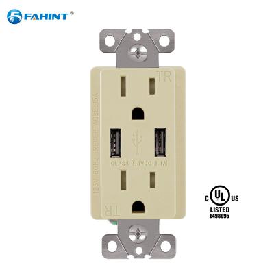 China Easy Installation FTR15-3.1a US Standard Wall Socket With Dual Usb Charger 2 US Usb Charger for sale