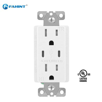 China Easy Installation FTR15DC 3.6a Dual USB C Port Usb Receptacle American Standard Type To USB C In White for sale