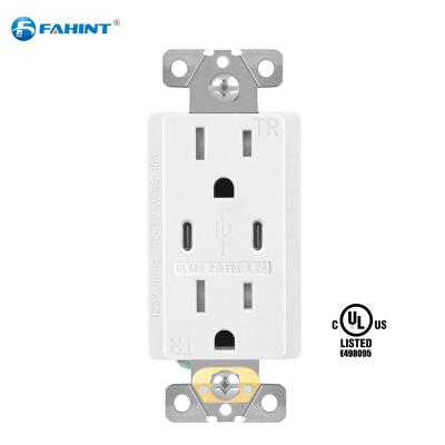 China Easy Installation FTR15DC 4.2a American Standard USB Wall Outlet Fast Charging Dual Left Outlet With 2 USB Ports for sale